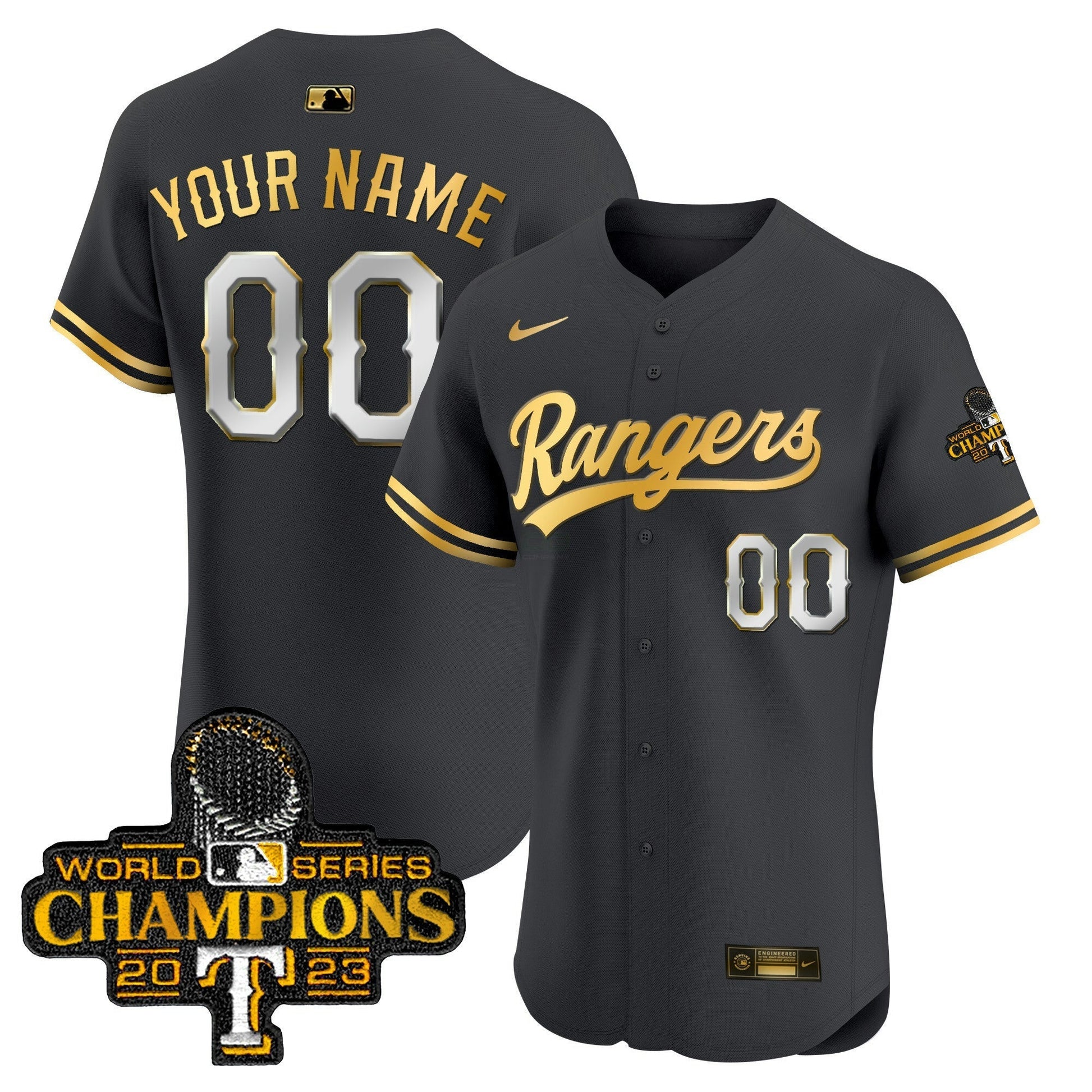 Camisa MLB Texas 2023 World Series Champions Dourada Trim Vapor Premier Elite Jersey