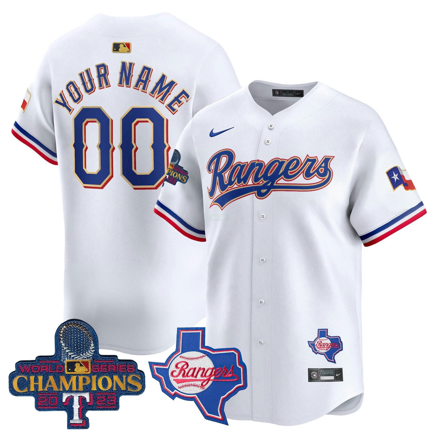 Camisa MLB Texas 2023 World Series Champions Dourada Trim Vapor Premier Limited Jersey V2