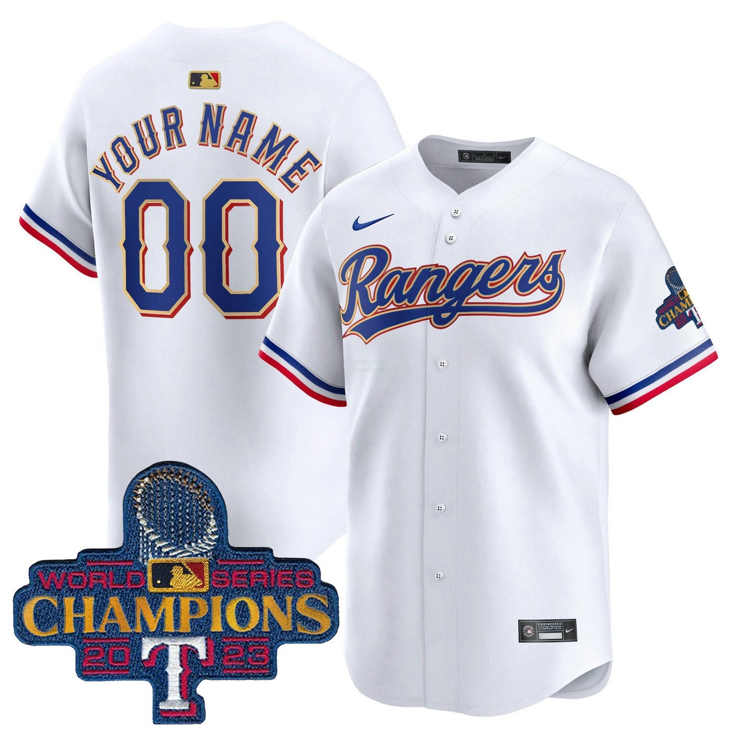 Camisa MLB Texas 2023 World Series Champions Dourada Trim Vapor Premier Limited Jersey