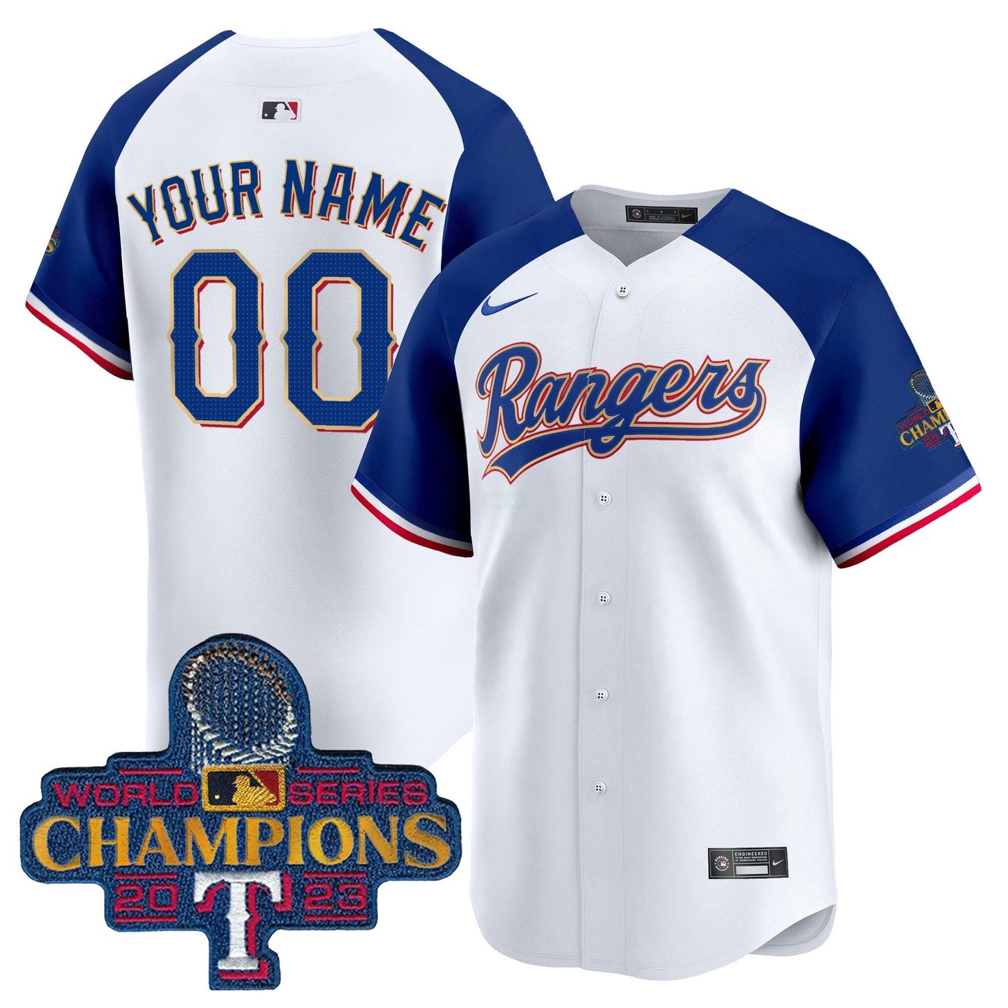 Camisa MLB Texas 2023 World Series Champions Dourada Trim Vapor Premier Limited Jersey