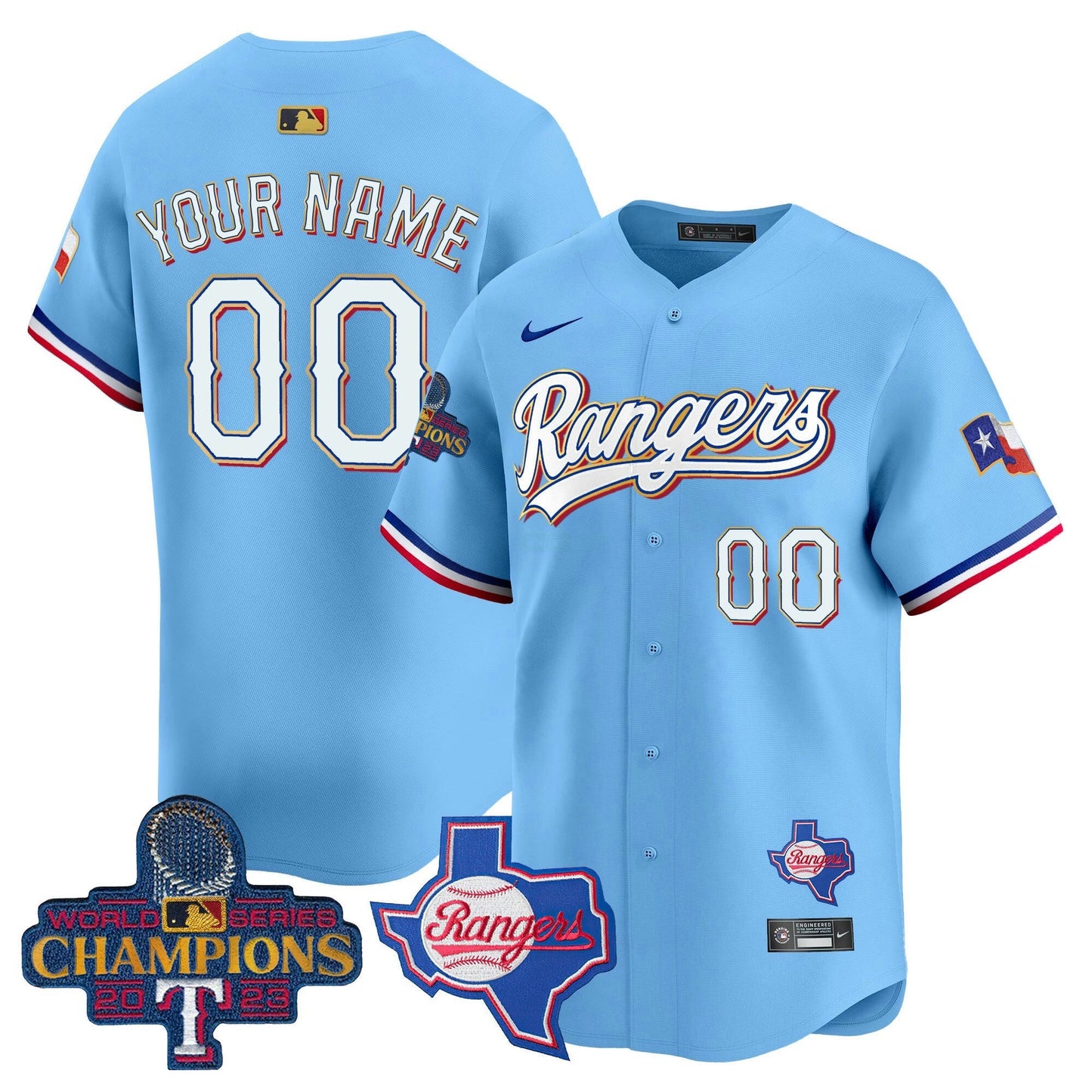 Camisa MLB Texas 2023 World Series Champions Dourada Trim Vapor Premier Limited Jersey V2