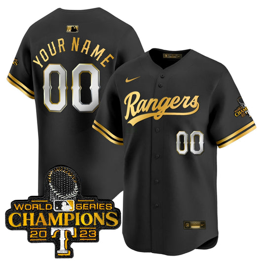 Camisa MLB Texas 2023 World Series Champions Dourada Trim Vapor Premier Limited Jersey