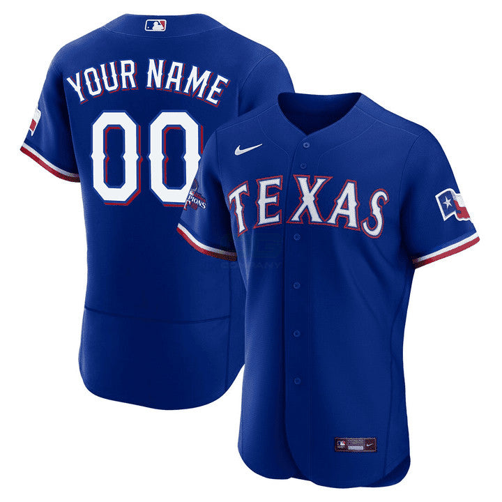 Camisa MLB Texas 2023 World Series Champions Patch Azul Royal Azul Jersey - Azul Royal Azul