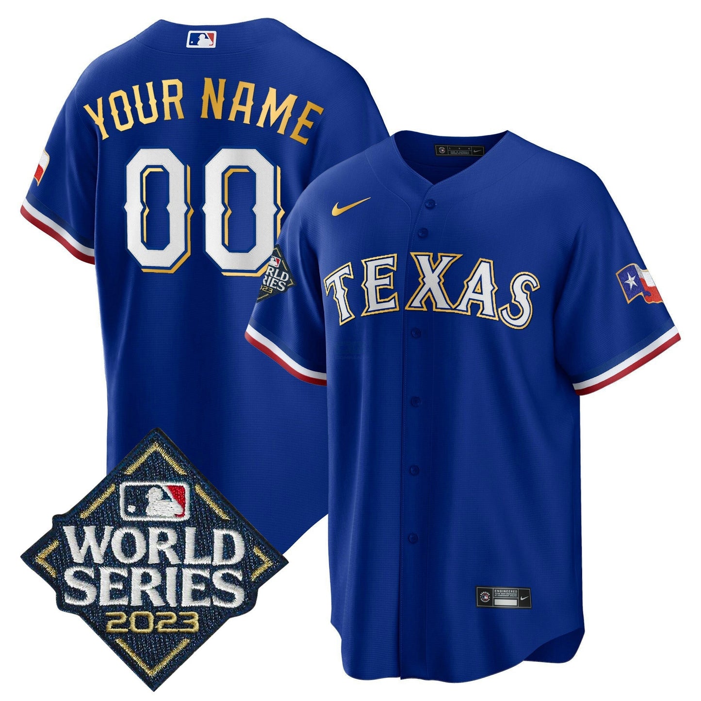 Camisa MLB Texas 2023 World Series Cool Base Dourada Trim Jersey
