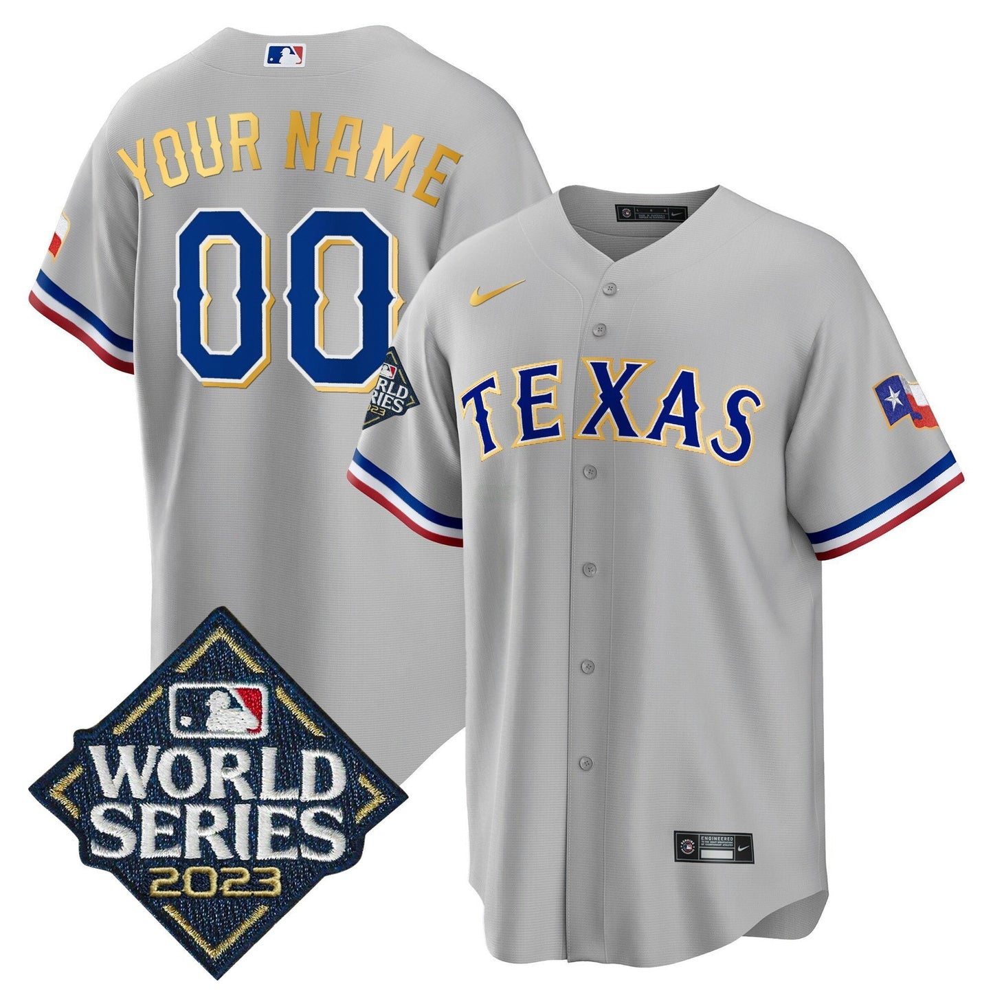 Camisa MLB Texas 2023 World Series Cool Base Dourada Trim Jersey
