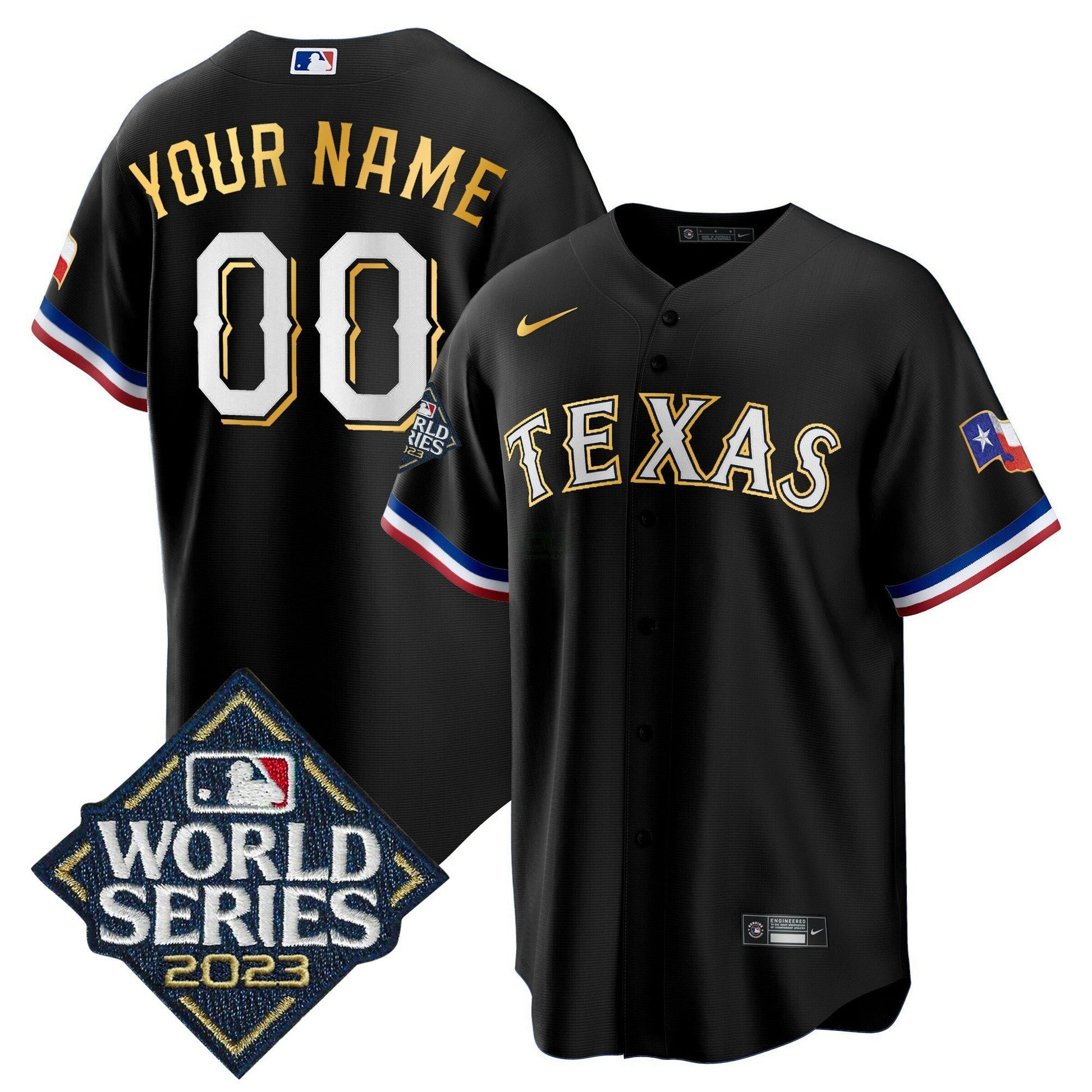 Camisa MLB Texas 2023 World Series Cool Base Dourada Trim Jersey