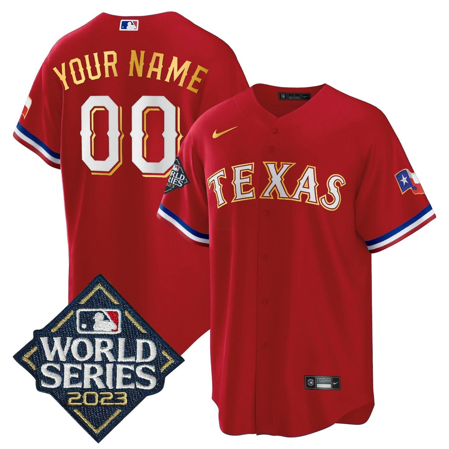 Camisa MLB Texas 2023 World Series Cool Base Dourada Trim Jersey