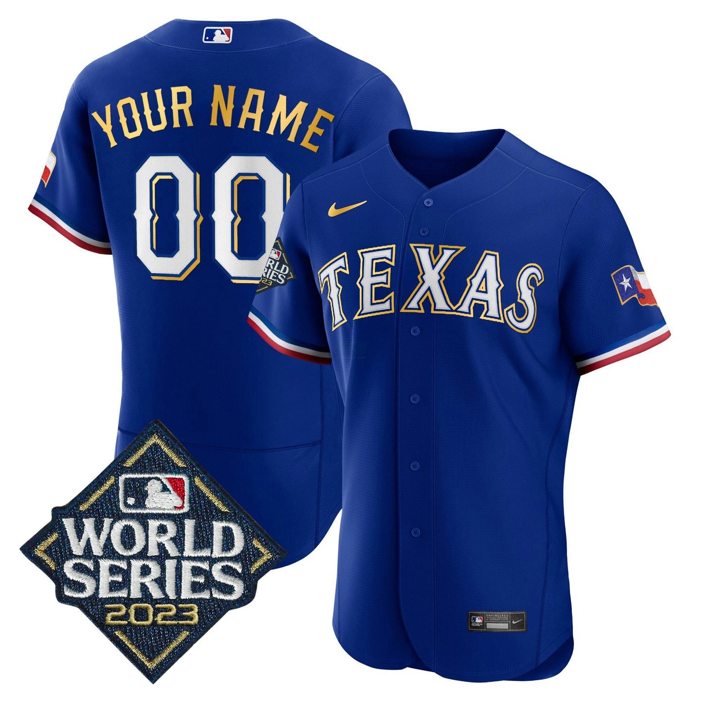 Camisa MLB Texas 2023 World Series Flex Base Dourada Trim Jersey