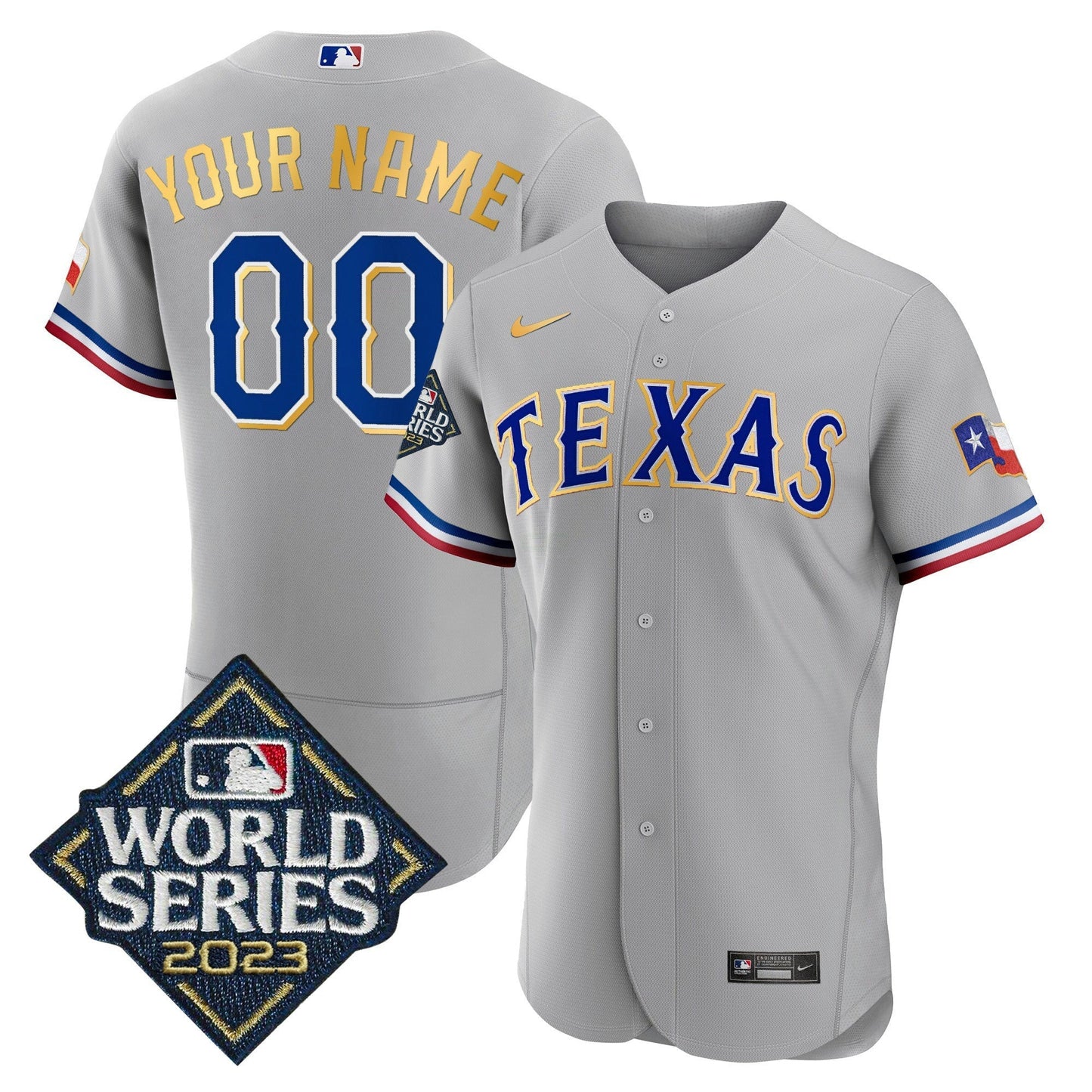 Camisa MLB Texas 2023 World Series Flex Base Dourada Trim Jersey
