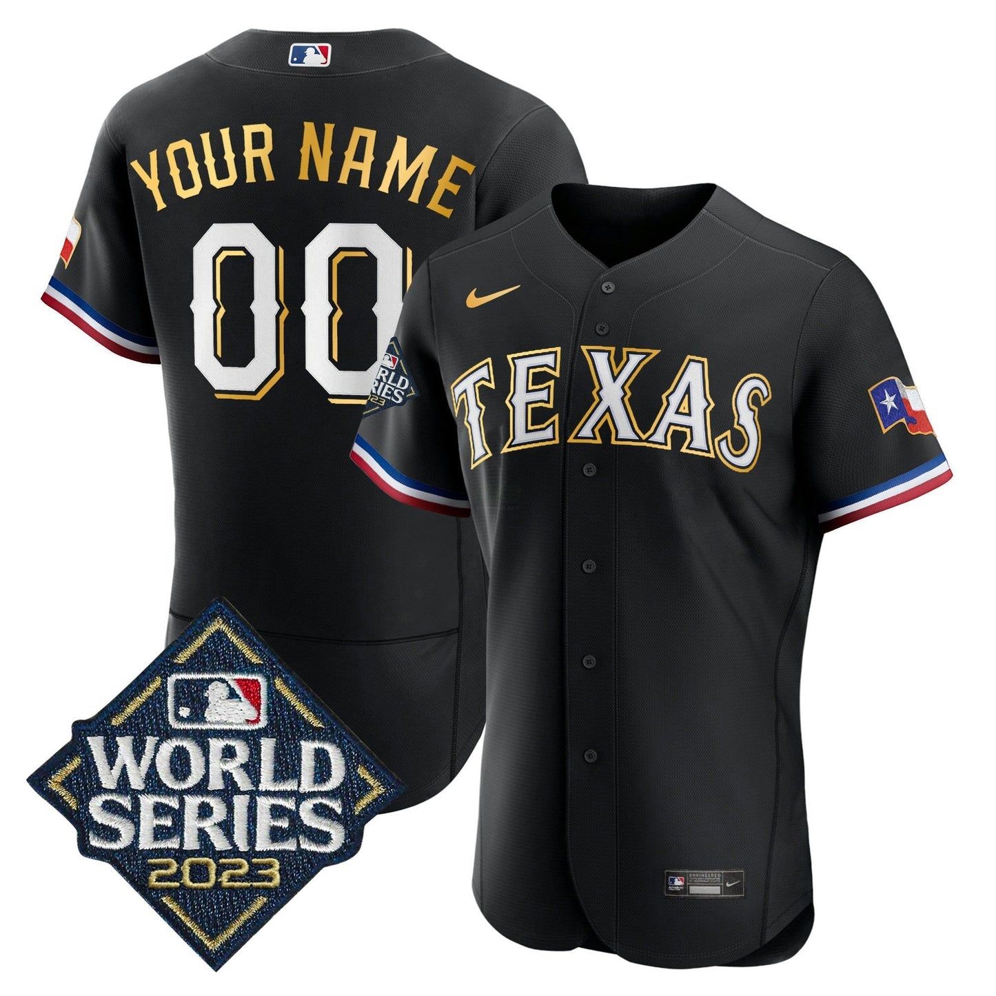 Camisa MLB Texas 2023 World Series Flex Base Dourada Trim Jersey