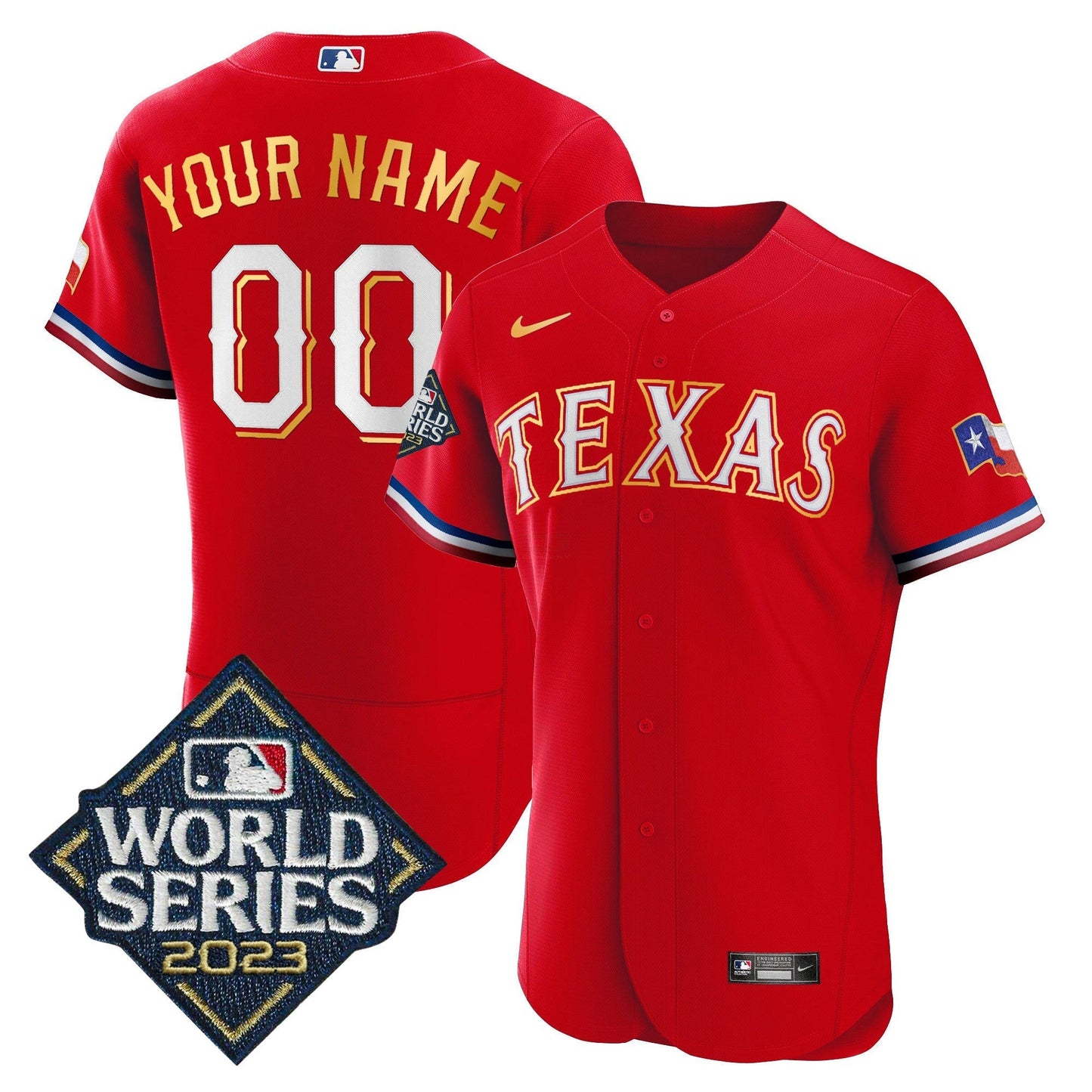 Camisa MLB Texas 2023 World Series Flex Base Dourada Trim Jersey