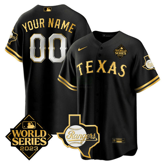 Camisa MLB Texas 2023 World Series & Texas State Patch Dourada Jersey