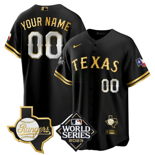 Camisa MLB Texas 2023 World Series & Texas State Patch Dourada Jersey V2