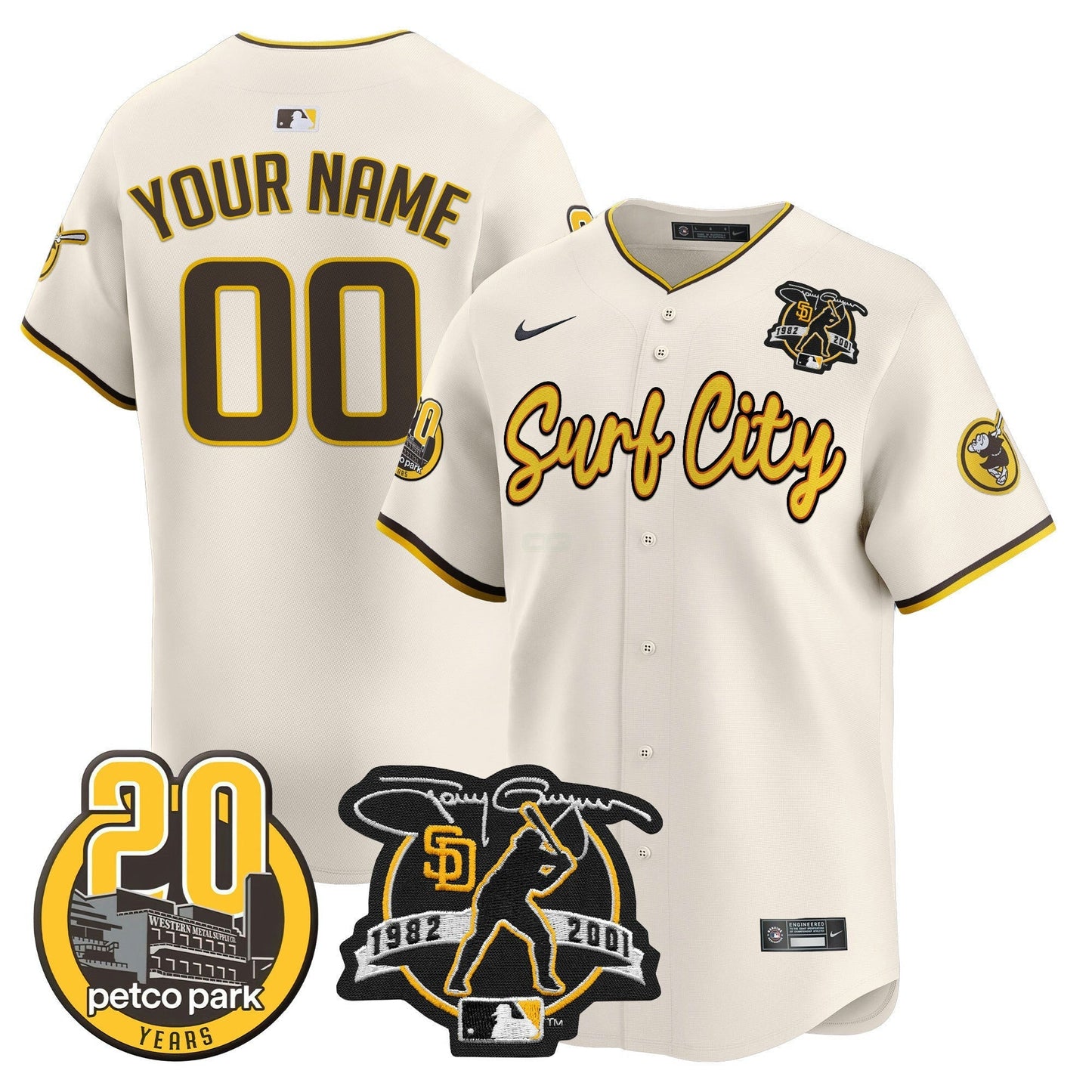 Camisa MLB Tony Gwynn & Petco Park 20th Patch Vapor Premier Limited Jersey V3