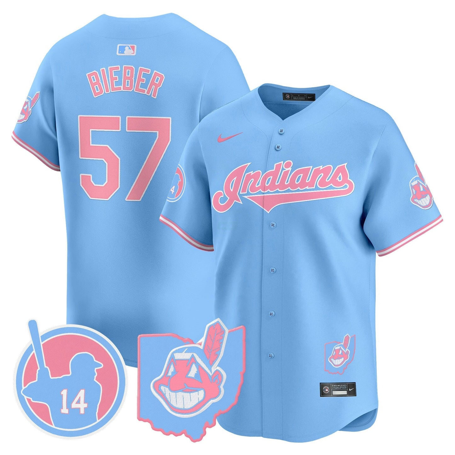 Camisa MLB Unisex Cleveland Indians Larry Doby Bubblegum Pink Vapor Premier Limited Jersey