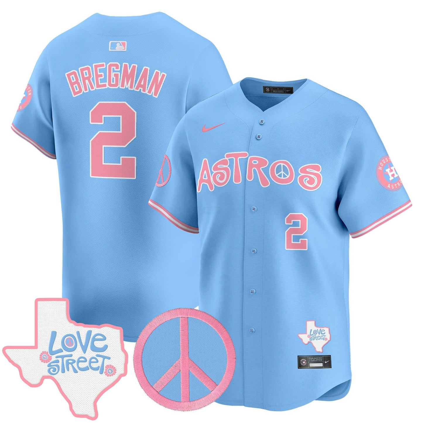 Camisa MLB Unisex Love Street & Peace Sign Patch Bubblegum Pink Vapor Premier Limited Jersey