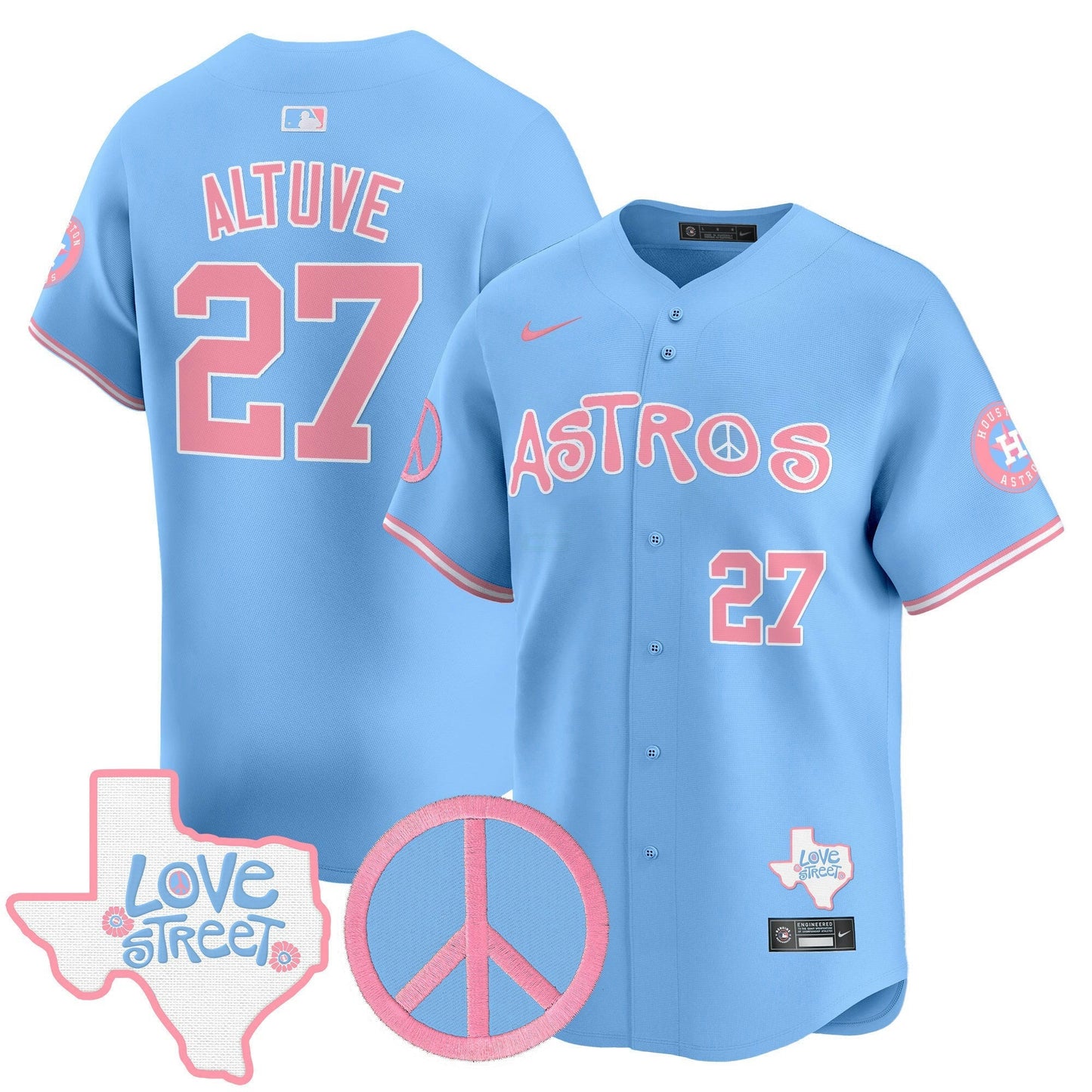 Camisa MLB Unisex Love Street & Peace Sign Patch Bubblegum Pink Vapor Premier Limited Jersey