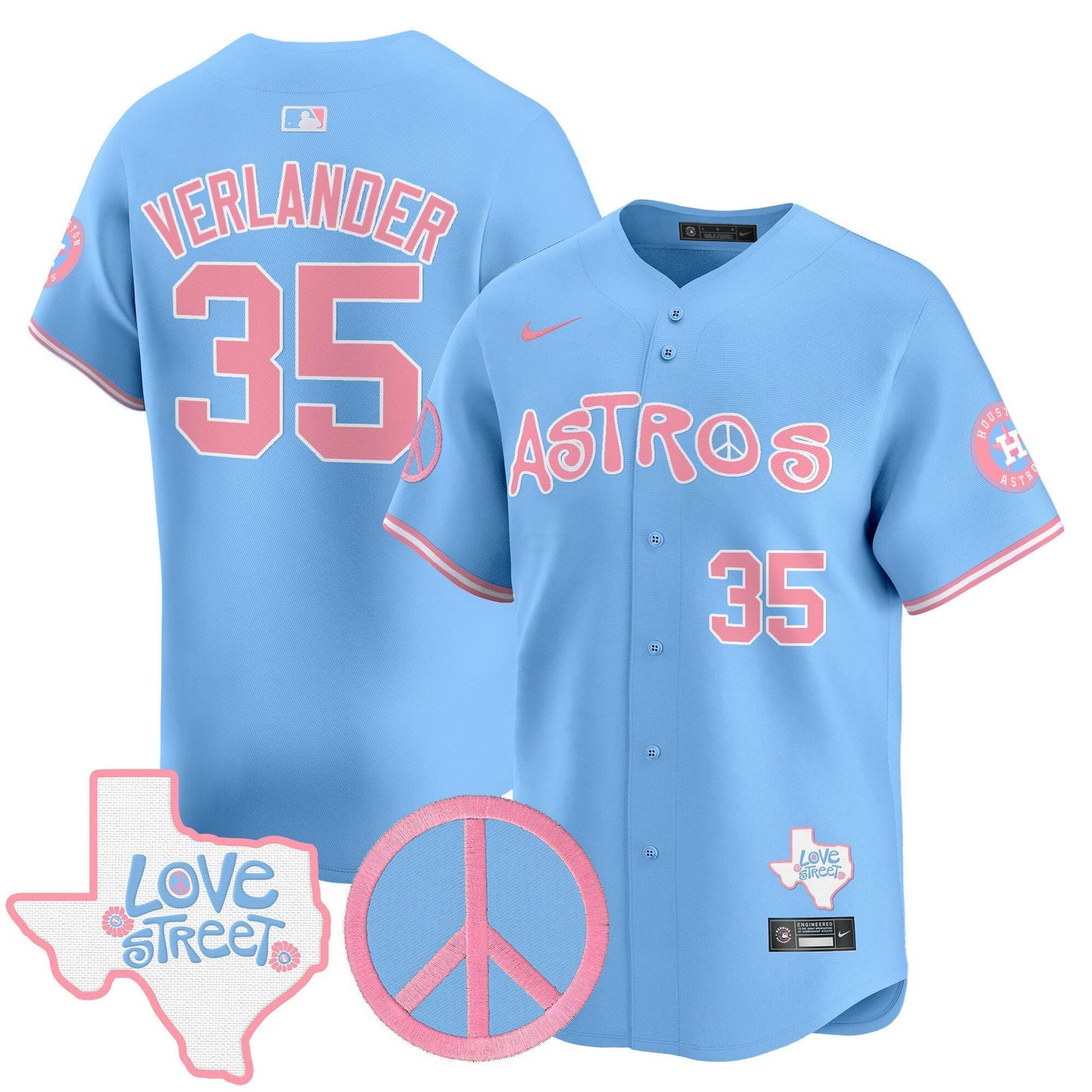 Camisa MLB Unisex Love Street & Peace Sign Patch Bubblegum Pink Vapor Premier Limited Jersey