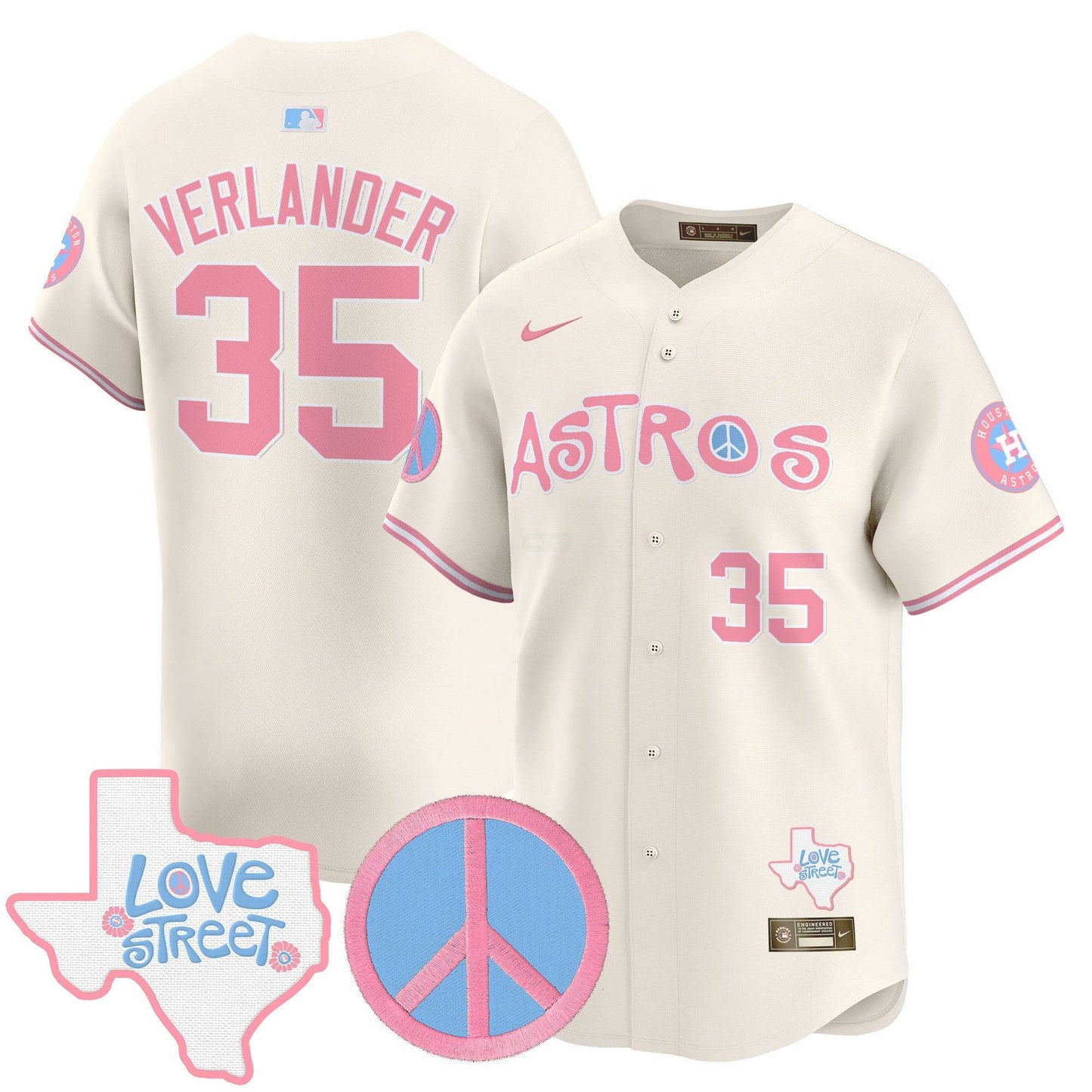 Camisa MLB Unisex Love Street & Peace Sign Patch Bubblegum Pink Vapor Premier Limited Jersey