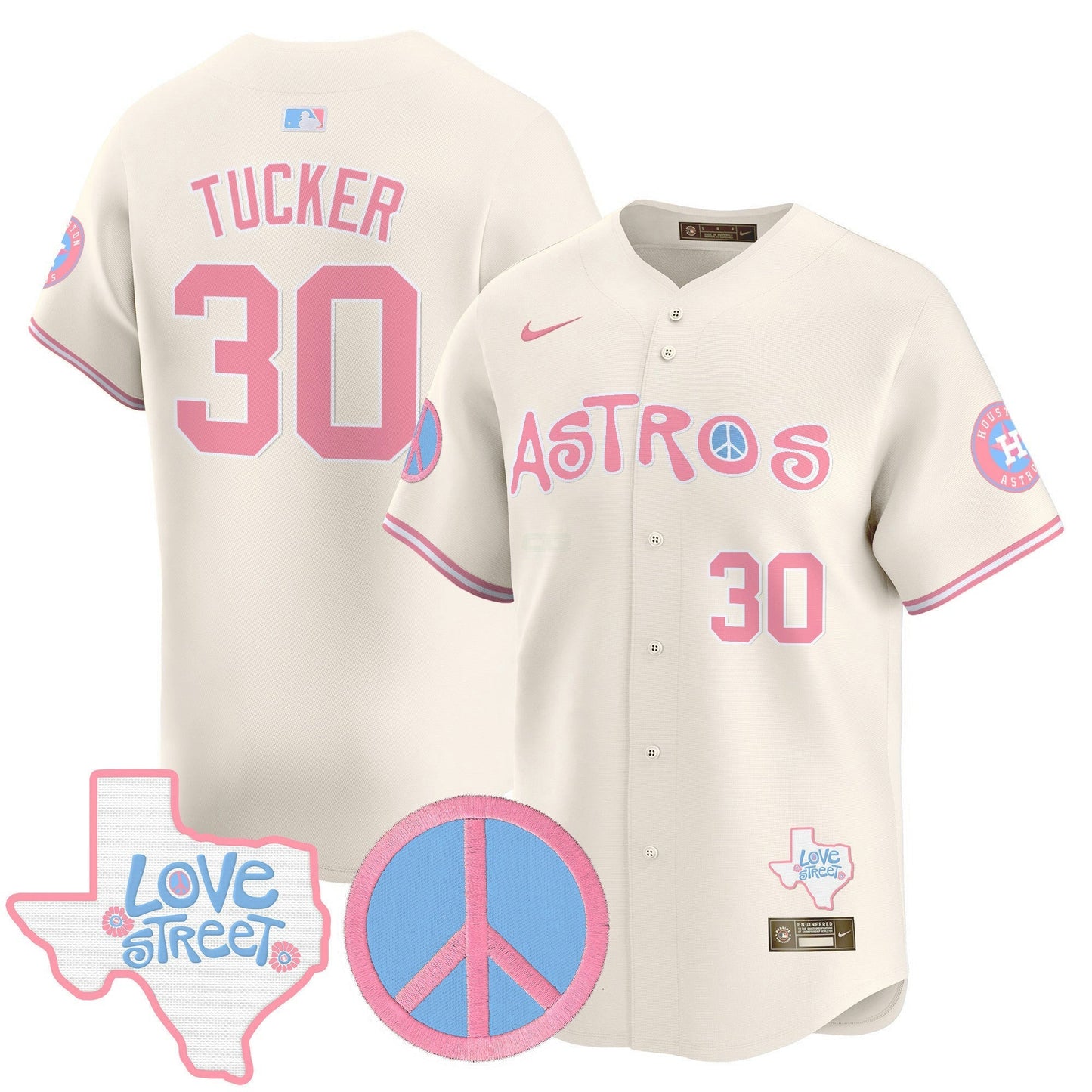 Camisa MLB Unisex Love Street & Peace Sign Patch Bubblegum Pink Vapor Premier Limited Jersey
