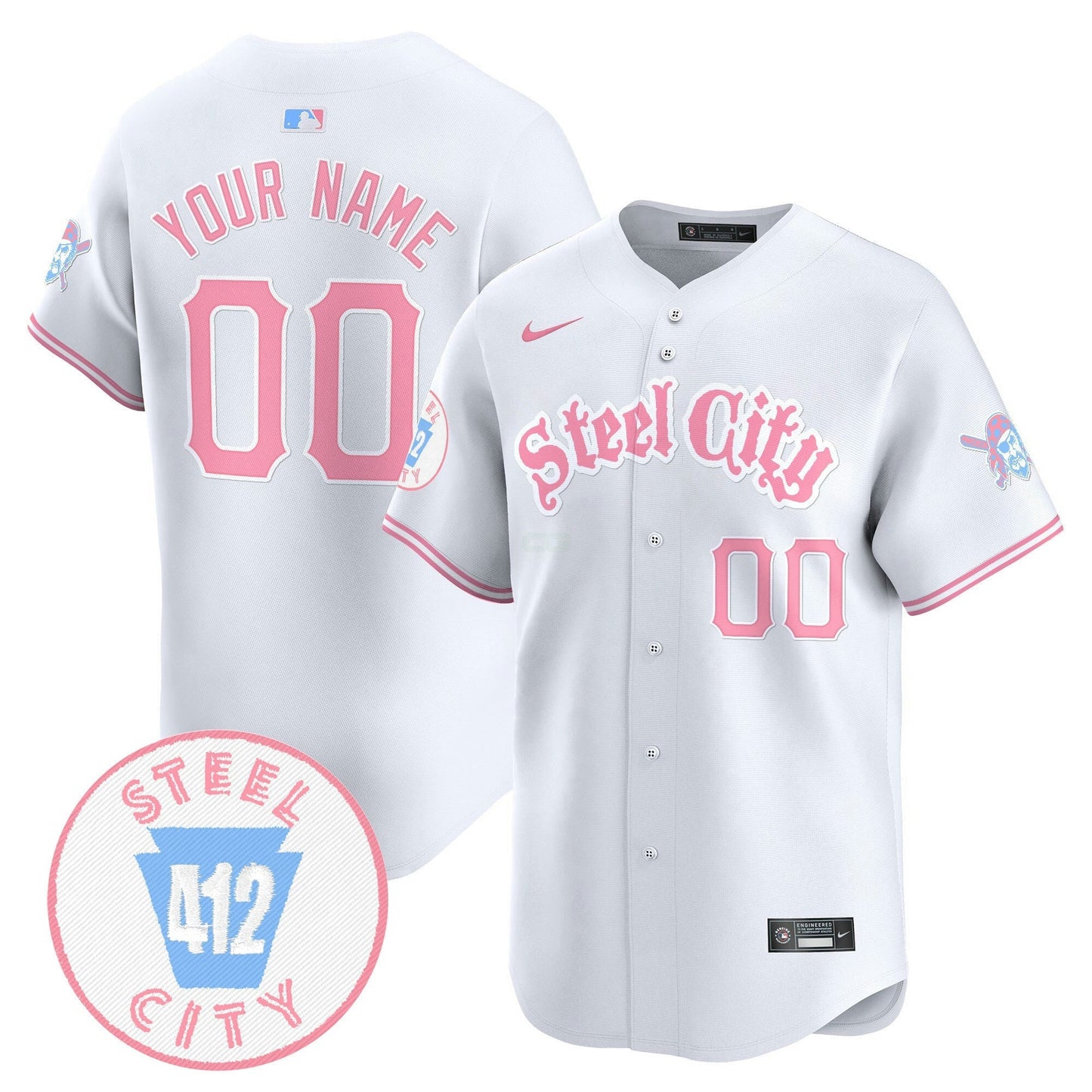 Camisa MLB Unisex Pittsburgh Bubblegum Pink Vapor Premier Limited Jersey V2 - Personalizada