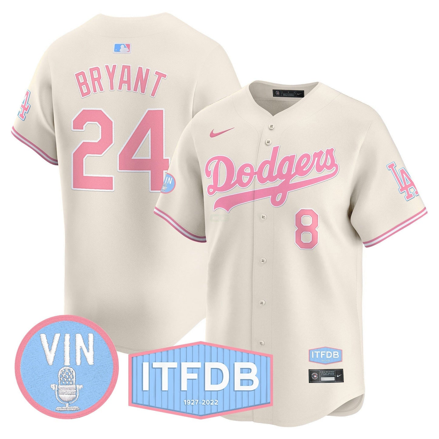 Camisa MLB Unisex Vin ITFDB Patch Bubblegum Pink Vapor Premier Limited Jersey