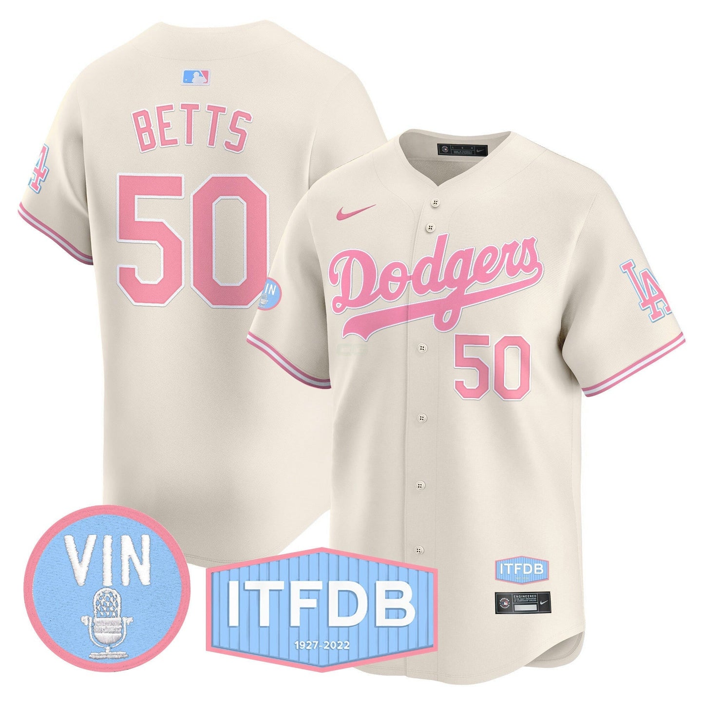 Camisa MLB Unisex Vin ITFDB Patch Bubblegum Pink Vapor Premier Limited Jersey