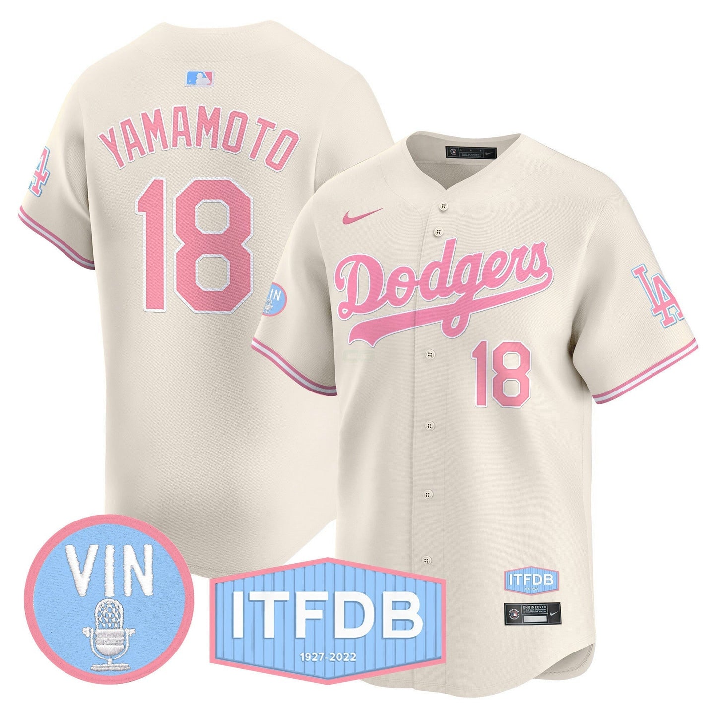 Camisa MLB Unisex Vin ITFDB Patch Bubblegum Pink Vapor Premier Limited Jersey