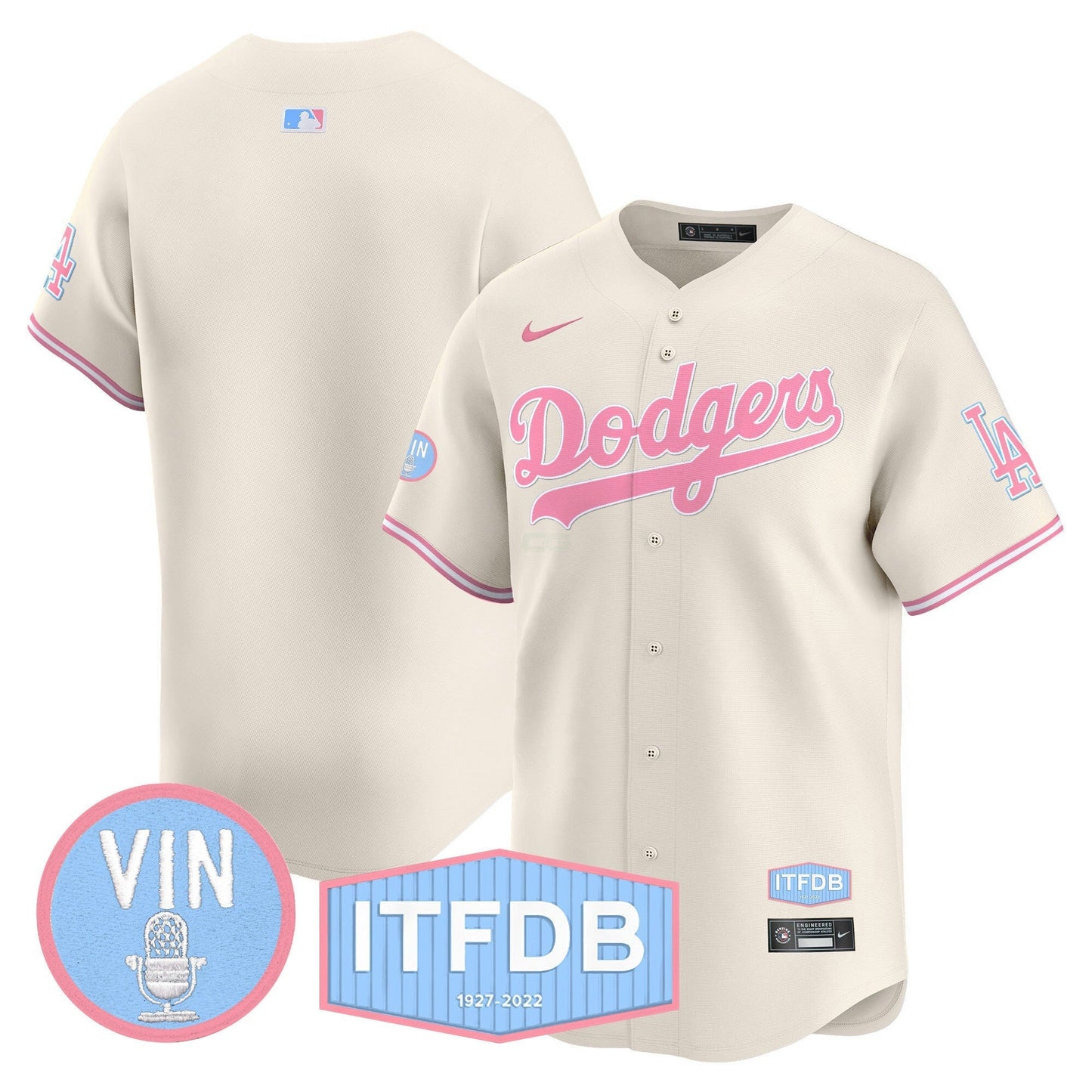 Camisa MLB Unisex Vin ITFDB Patch Bubblegum Pink Vapor Premier Limited Jersey