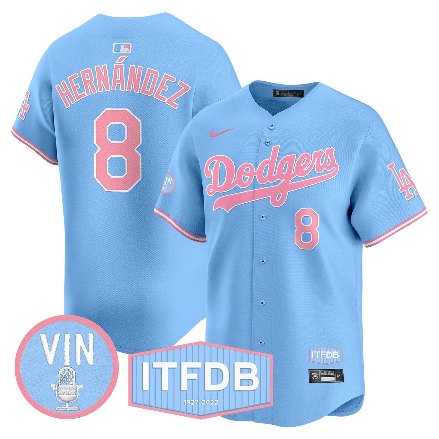 Camisa MLB Unisex Vin ITFDB Patch Bubblegum Pink Vapor Premier Limited Jersey