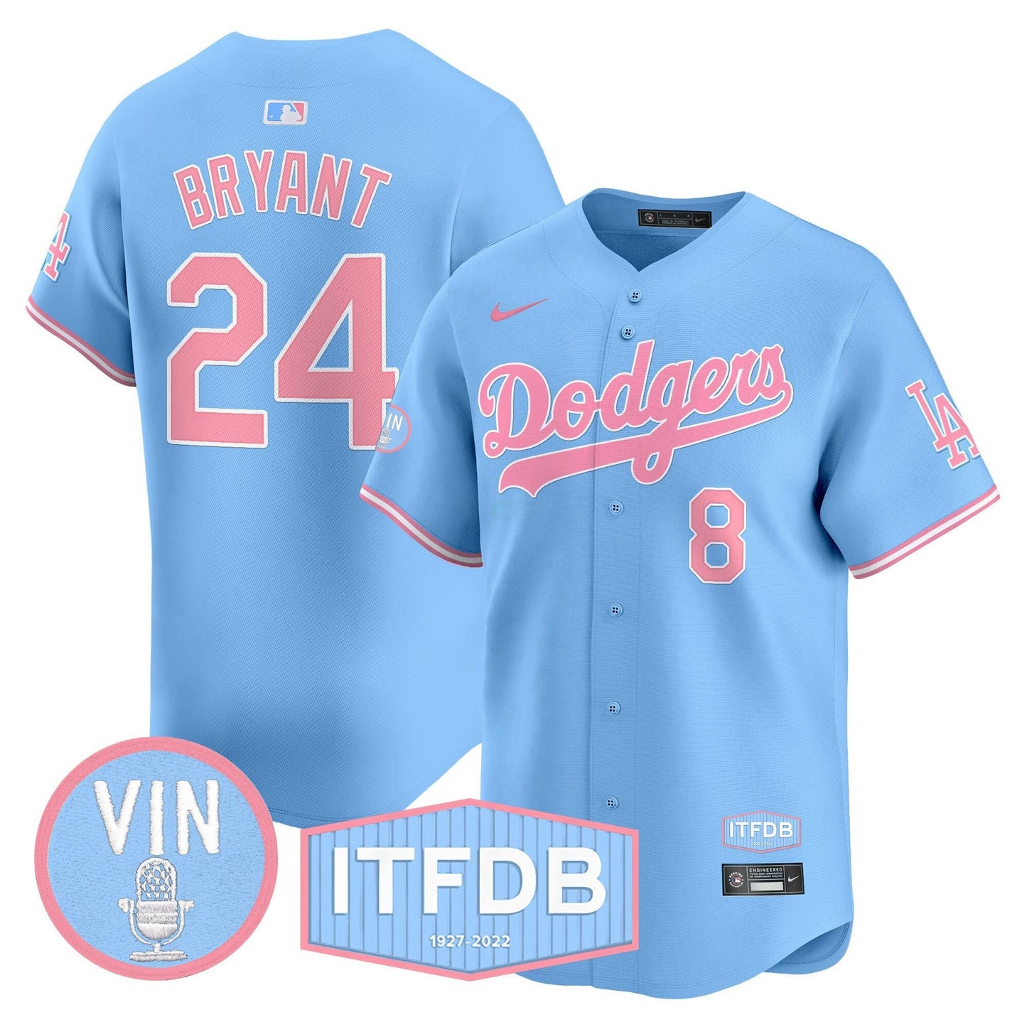 Camisa MLB Unisex Vin ITFDB Patch Bubblegum Pink Vapor Premier Limited Jersey