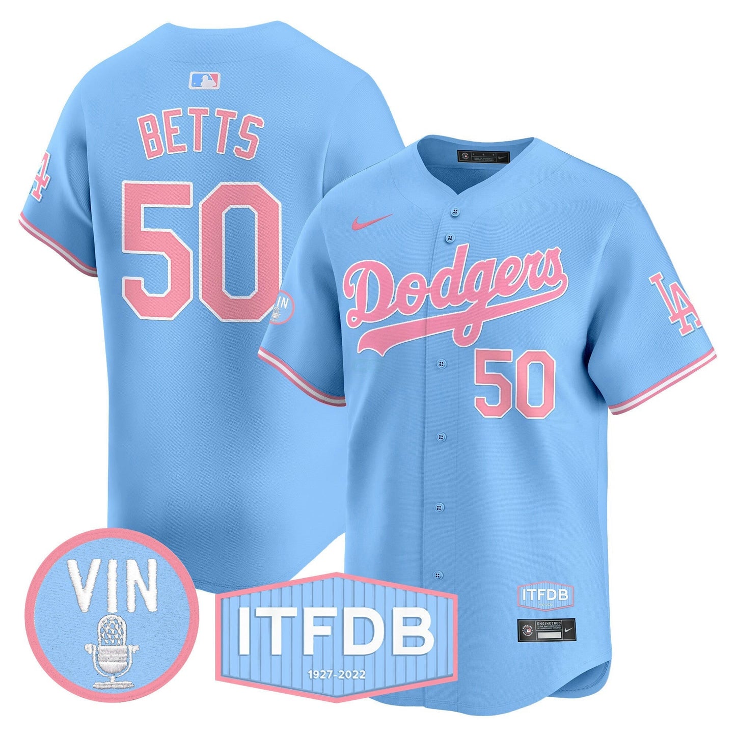 Camisa MLB Unisex Vin ITFDB Patch Bubblegum Pink Vapor Premier Limited Jersey