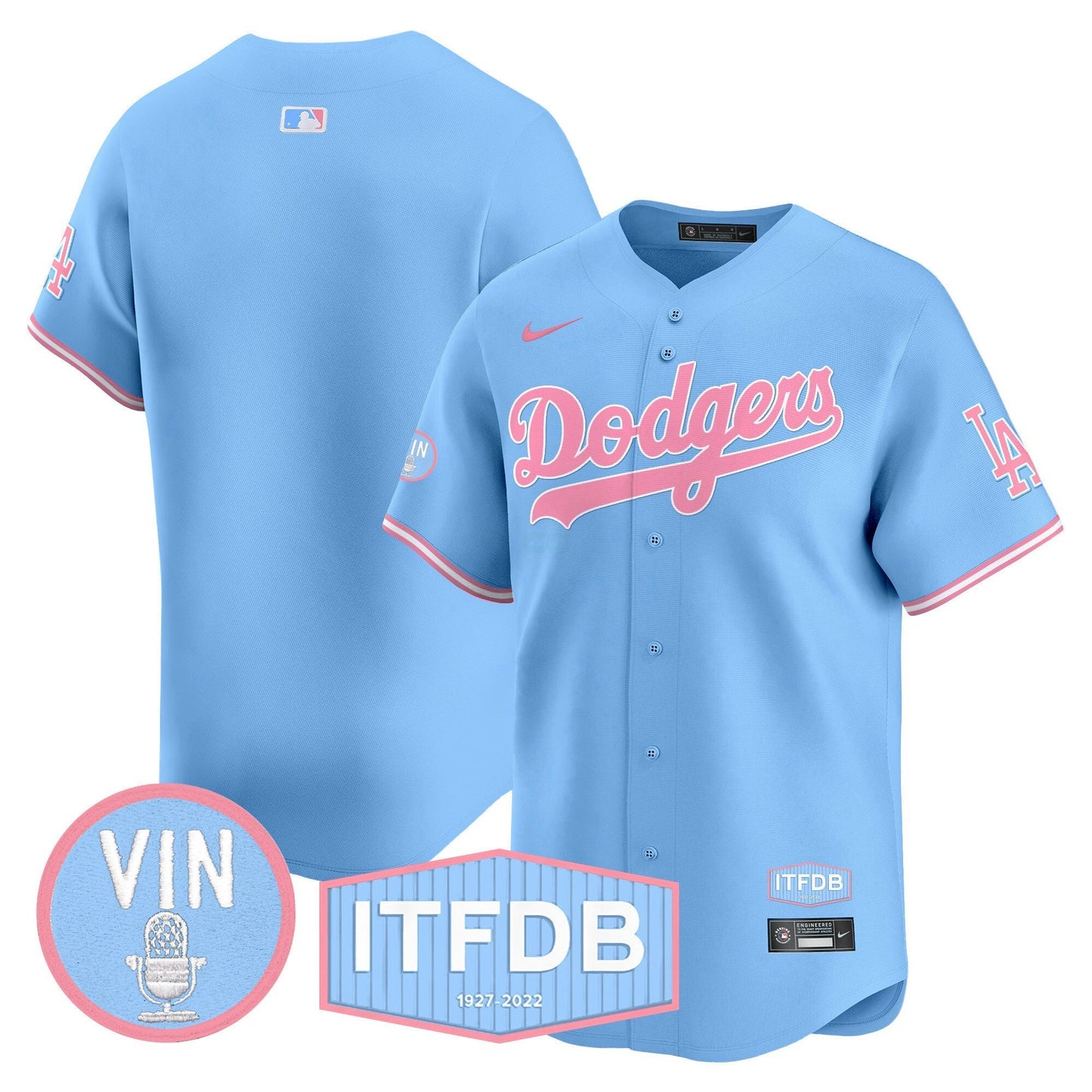 Camisa MLB Unisex Vin ITFDB Patch Bubblegum Pink Vapor Premier Limited Jersey