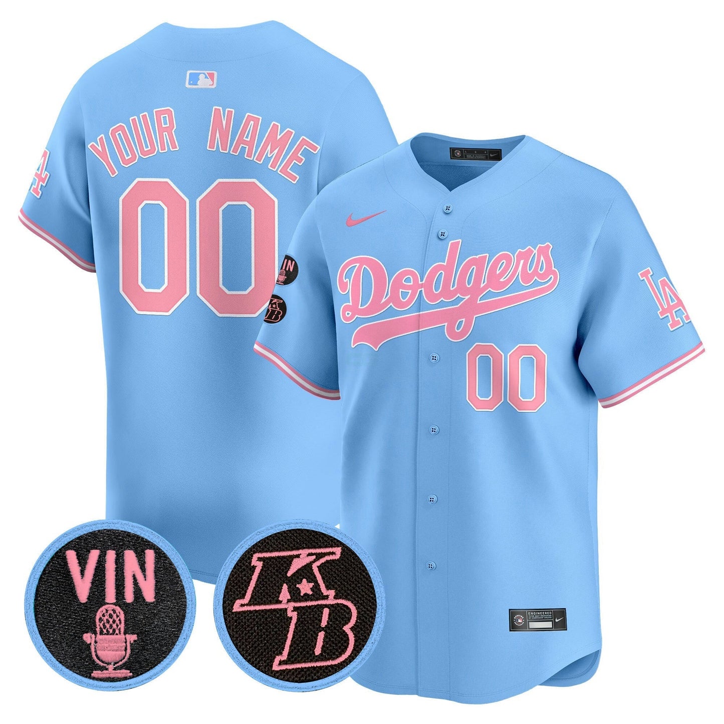 Camisa MLB Unisex Vin & Kobe Patch Bubblegum Pink Vapor Premier Limited Jersey - Personalizada