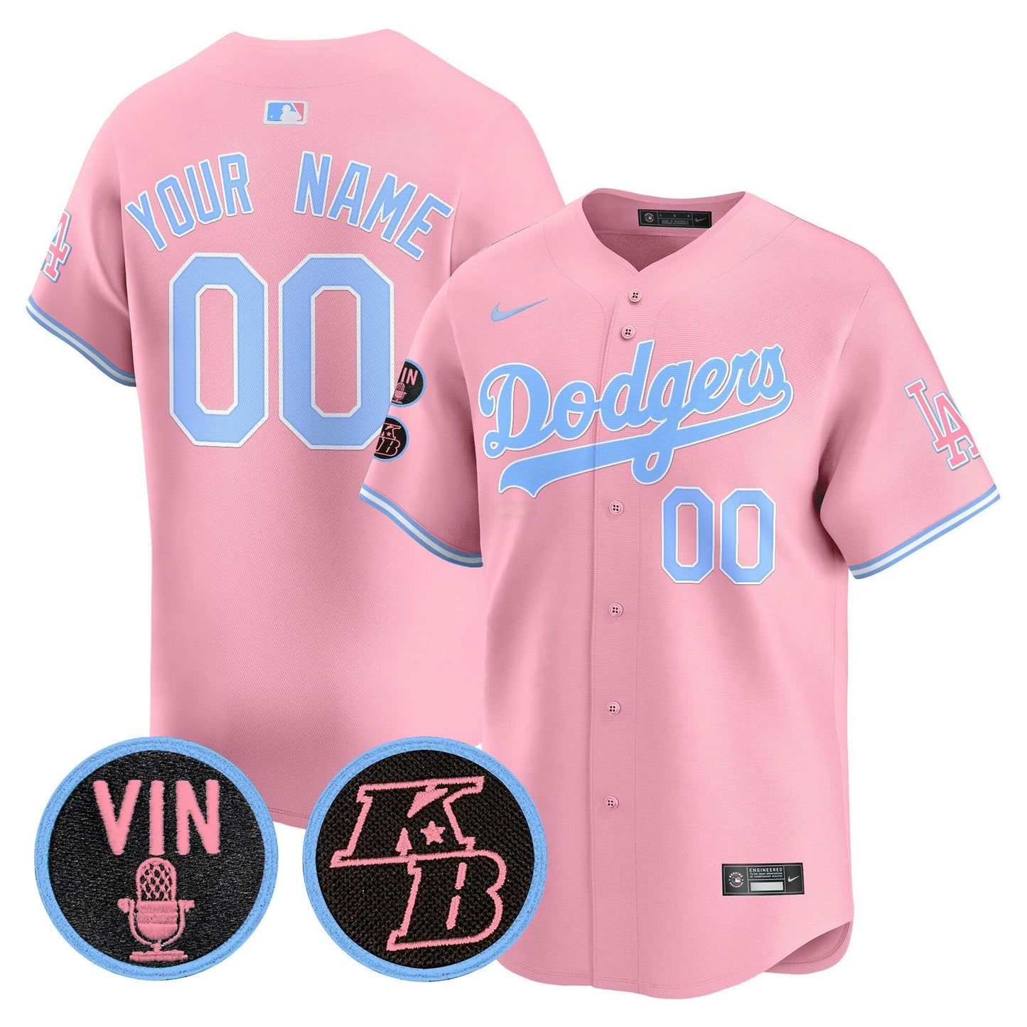 Camisa MLB Unisex Vin & Kobe Patch Bubblegum Pink Vapor Premier Limited Jersey - Personalizada