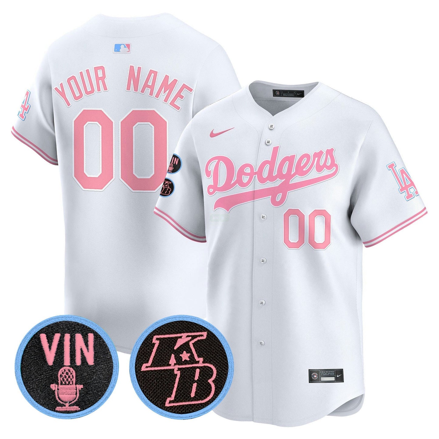 Camisa MLB Unisex Vin & Kobe Patch Bubblegum Pink Vapor Premier Limited Jersey - Personalizada
