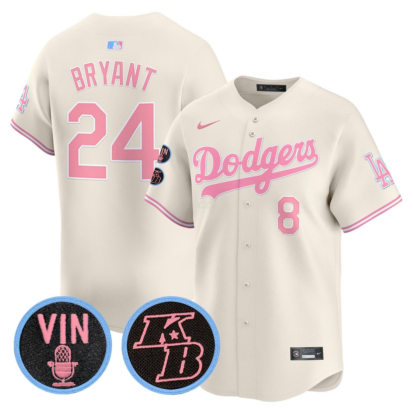Camisa MLB Unisex Vin & Kobe Patch Bubblegum Pink Vapor Premier Limited Jersey
