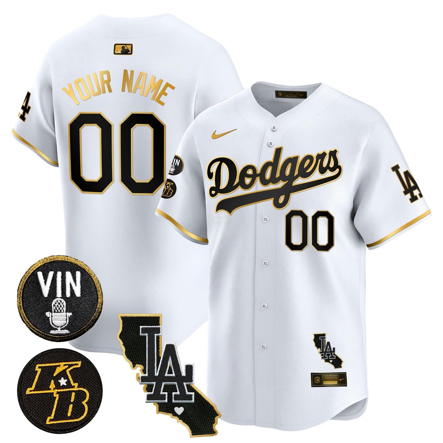 Camisa MLB Vin Patch & Kobe Bryant Gold Trim Vapor Premier Limited Jersey V2