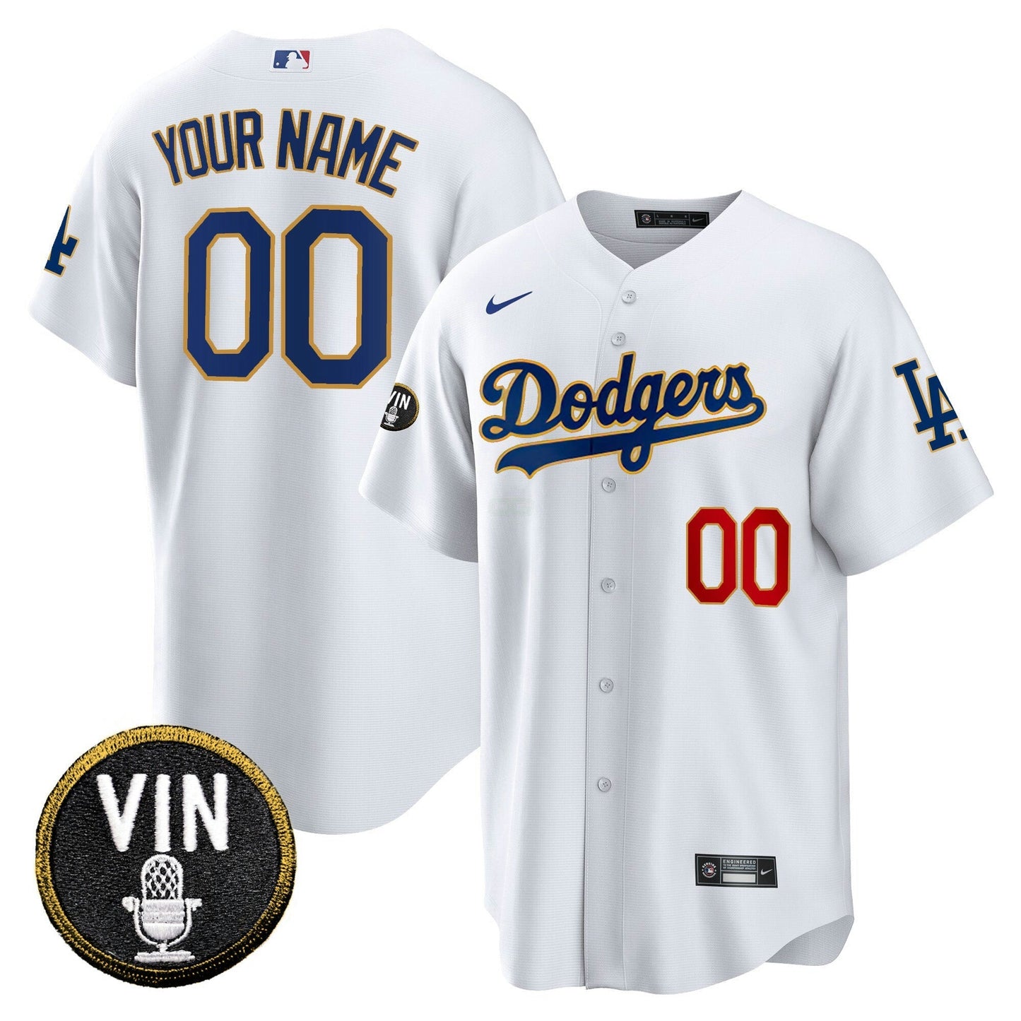 Camisa MLB Vin Scully Patch Cool Base Dourada Trim Jersey V2