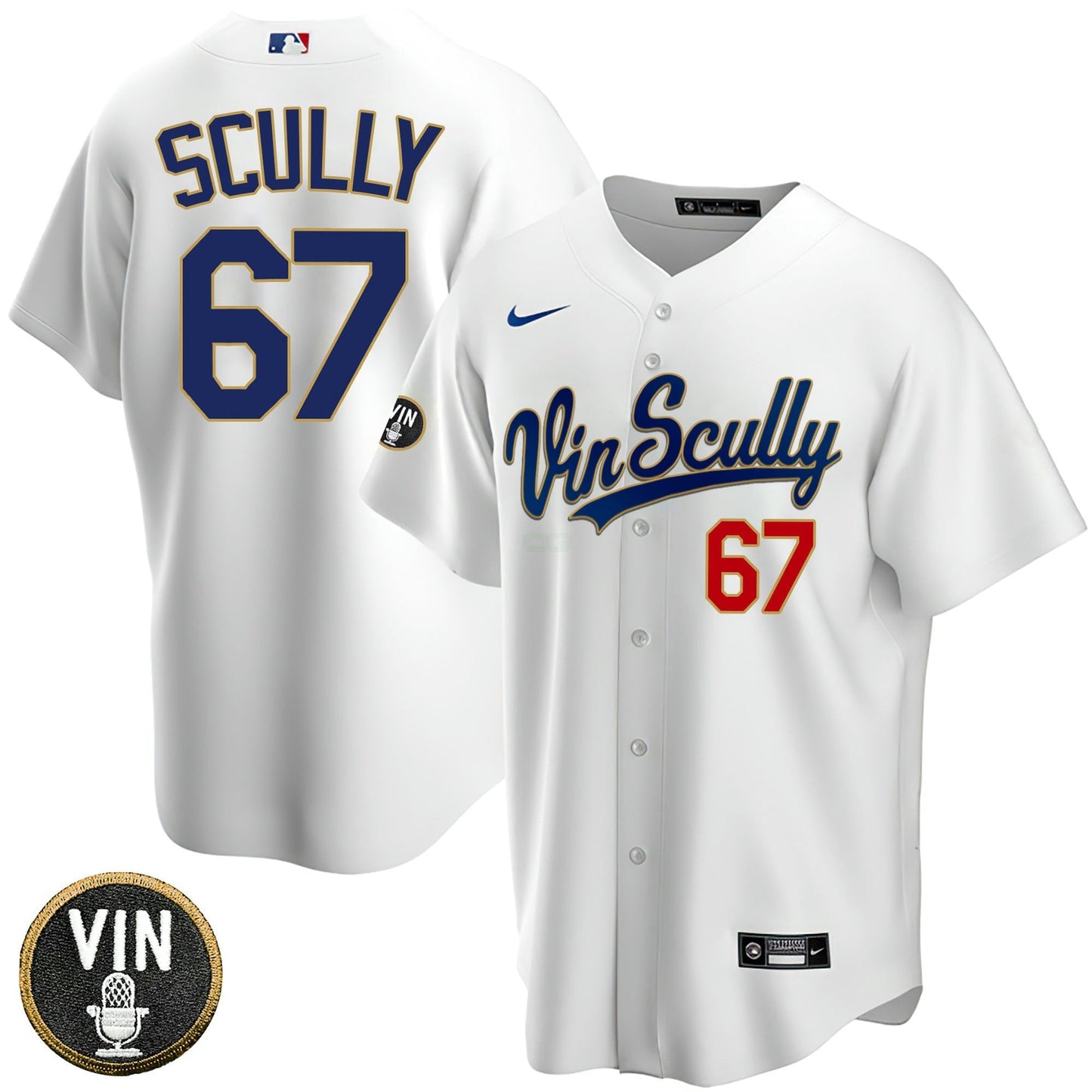 Camisa MLB Los Angeles Dodgers Vin Scully Patch Dourada Trim Limited Jersey