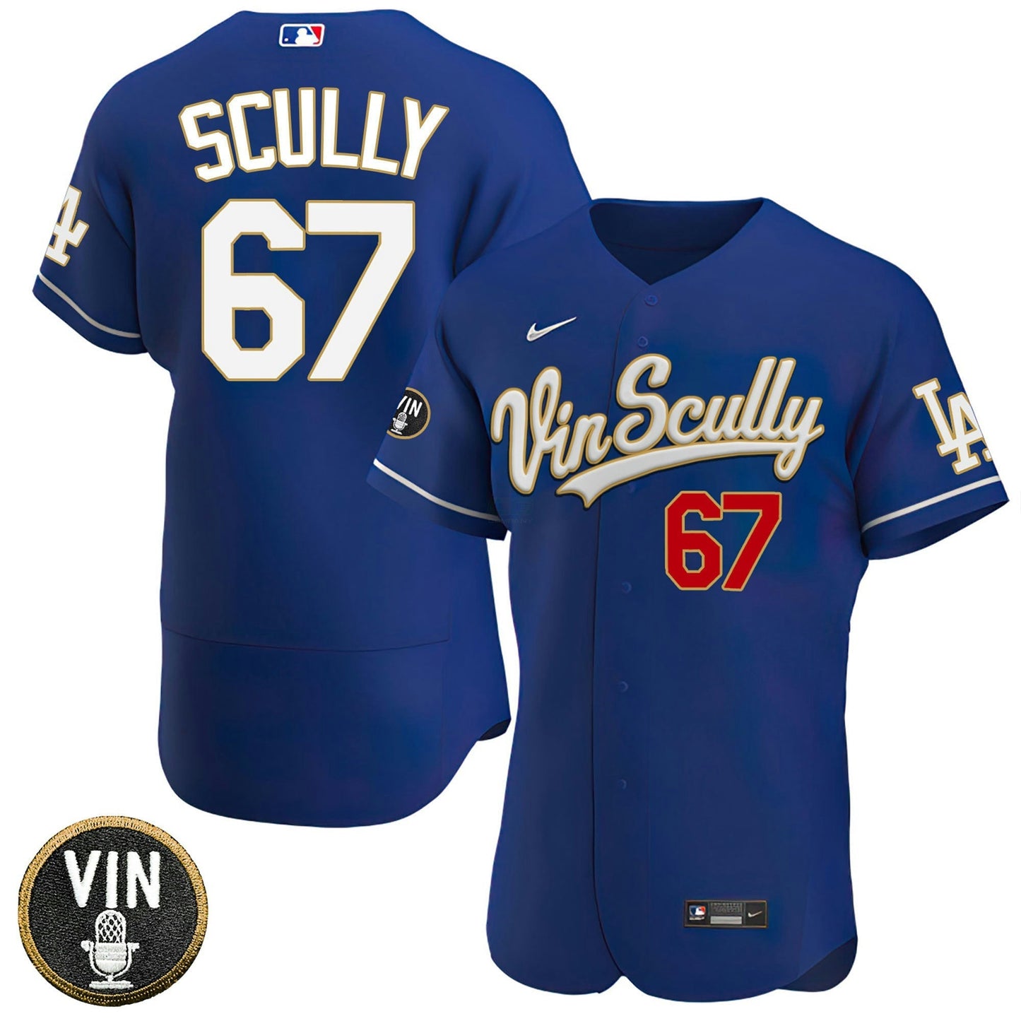 Camisa MLB Los Angeles Dodgers Vin Scully Patch Dourada Trim Limited Jersey