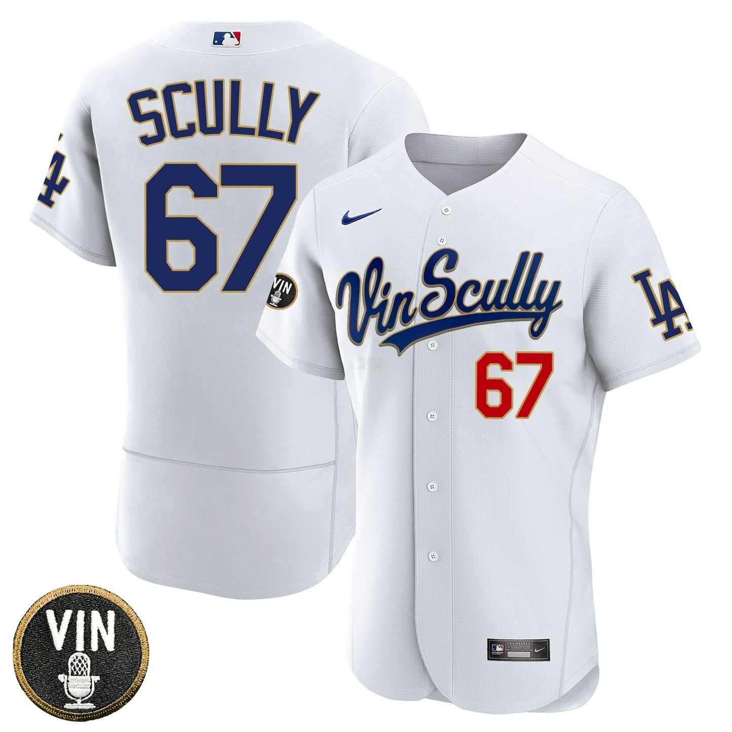 Camisa MLB Los Angeles Dodgers Vin Scully Patch Dourada Trim Limited Jersey