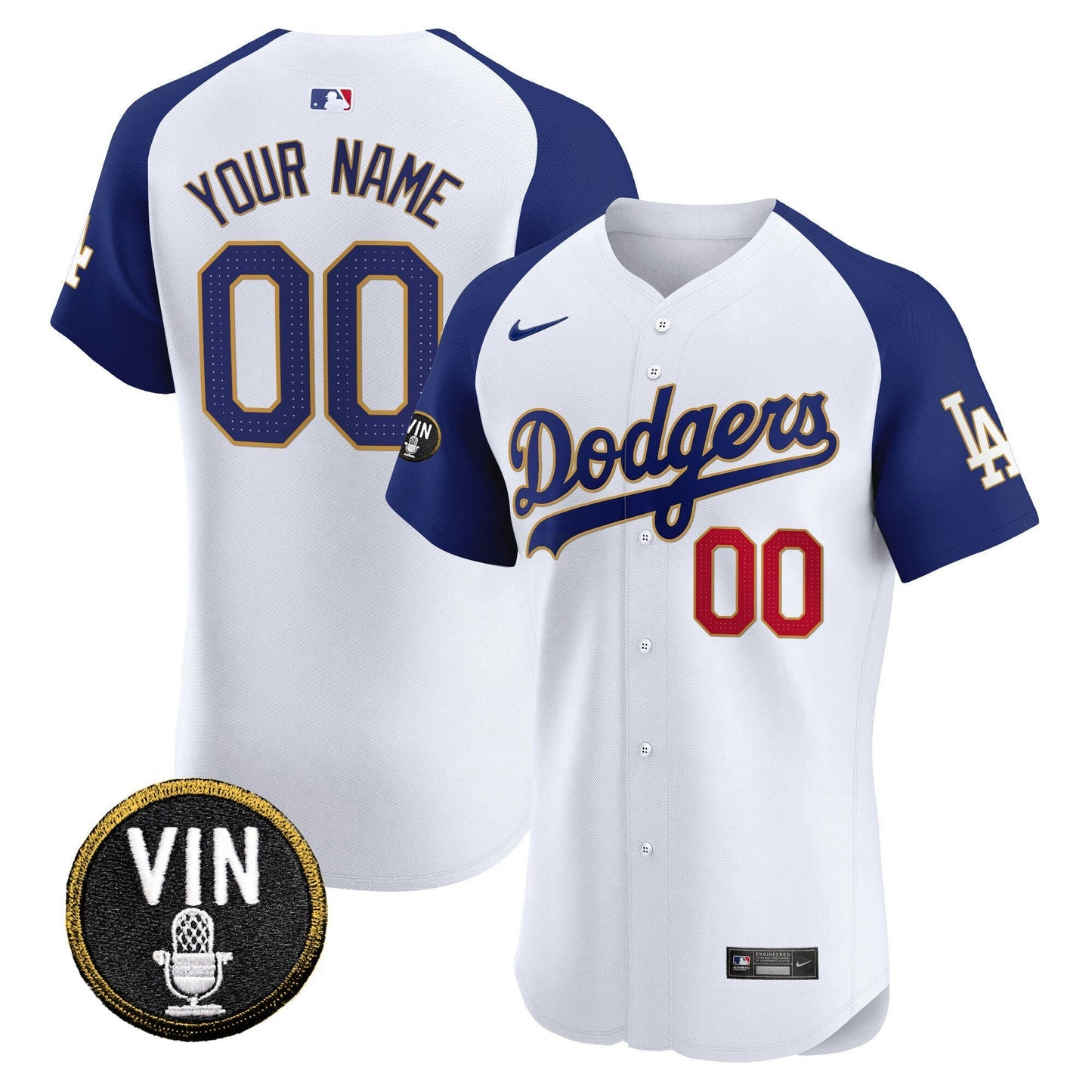 Camisa MLB Vin Scully Patch Dourada Trim Vapor Premier Elite Jersey