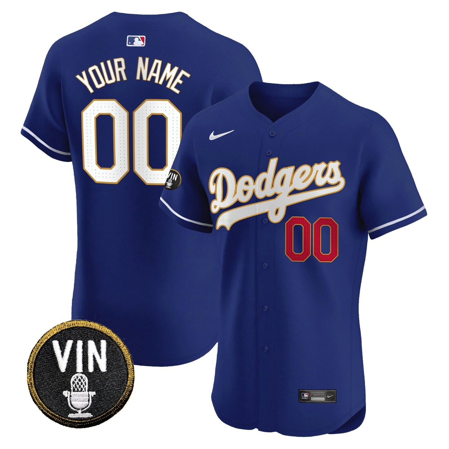 Camisa MLB Vin Scully Patch Dourada Trim Vapor Premier Elite Jersey