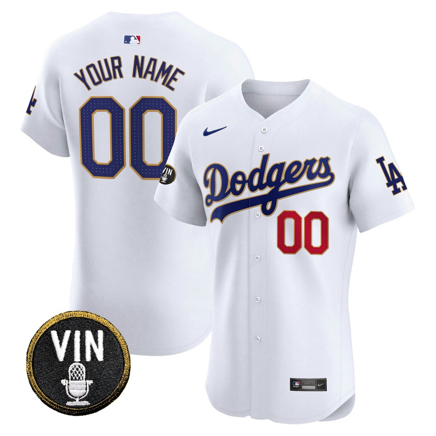 Camisa MLB Vin Scully Patch Dourada Trim Vapor Premier Elite Jersey