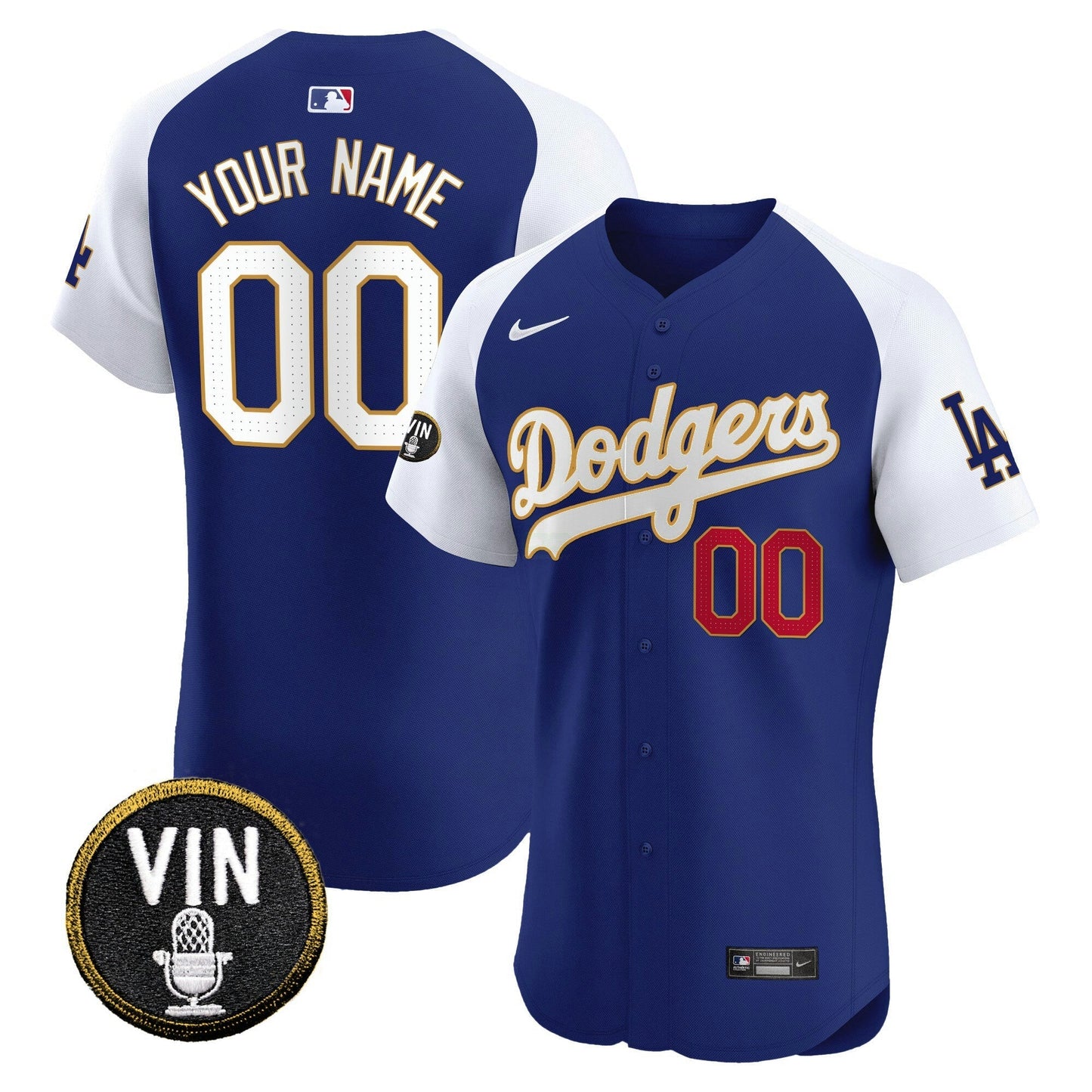 Camisa MLB Vin Scully Patch Dourada Trim Vapor Premier Elite Jersey