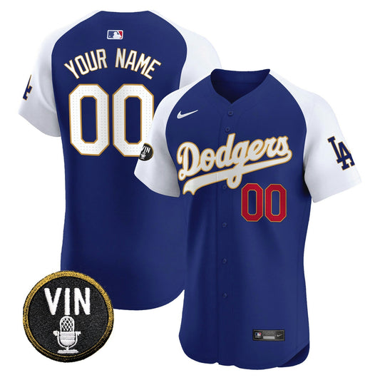 Camisa MLB Vin Scully Patch Dourada Trim Vapor Premier Elite Jersey
