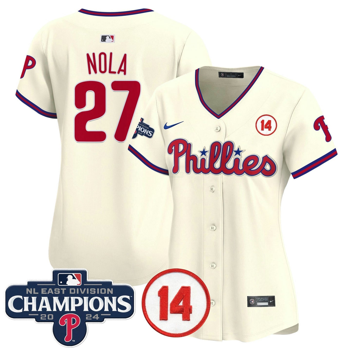 Camisa MLB Women’s 2024 NL East Division Champions & Pete Rose Patch Dourada Vapor Premier Limited Jersey