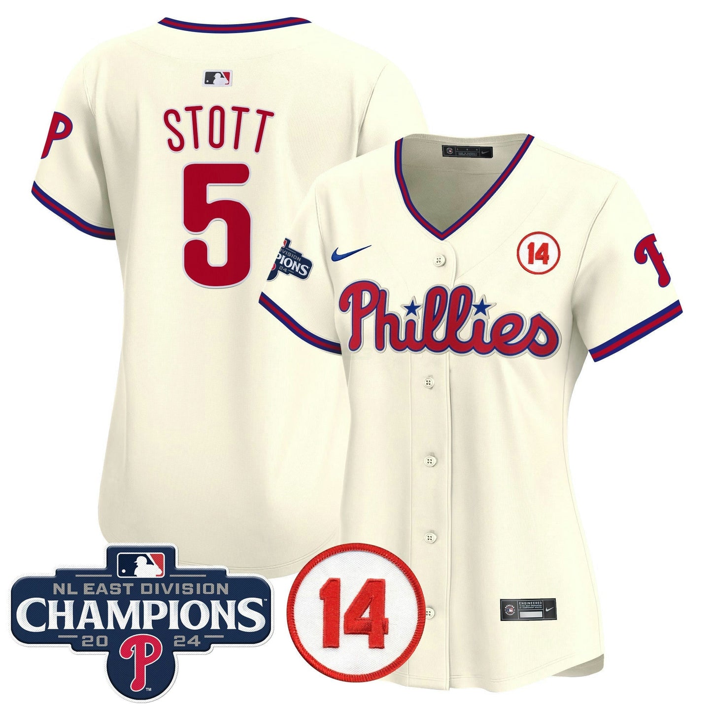 Camisa MLB Women’s 2024 NL East Division Champions & Pete Rose Patch Dourada Vapor Premier Limited Jersey