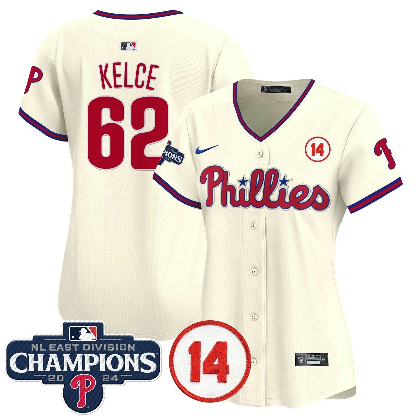 Camisa MLB Women’s 2024 NL East Division Champions & Pete Rose Patch Dourada Vapor Premier Limited Jersey